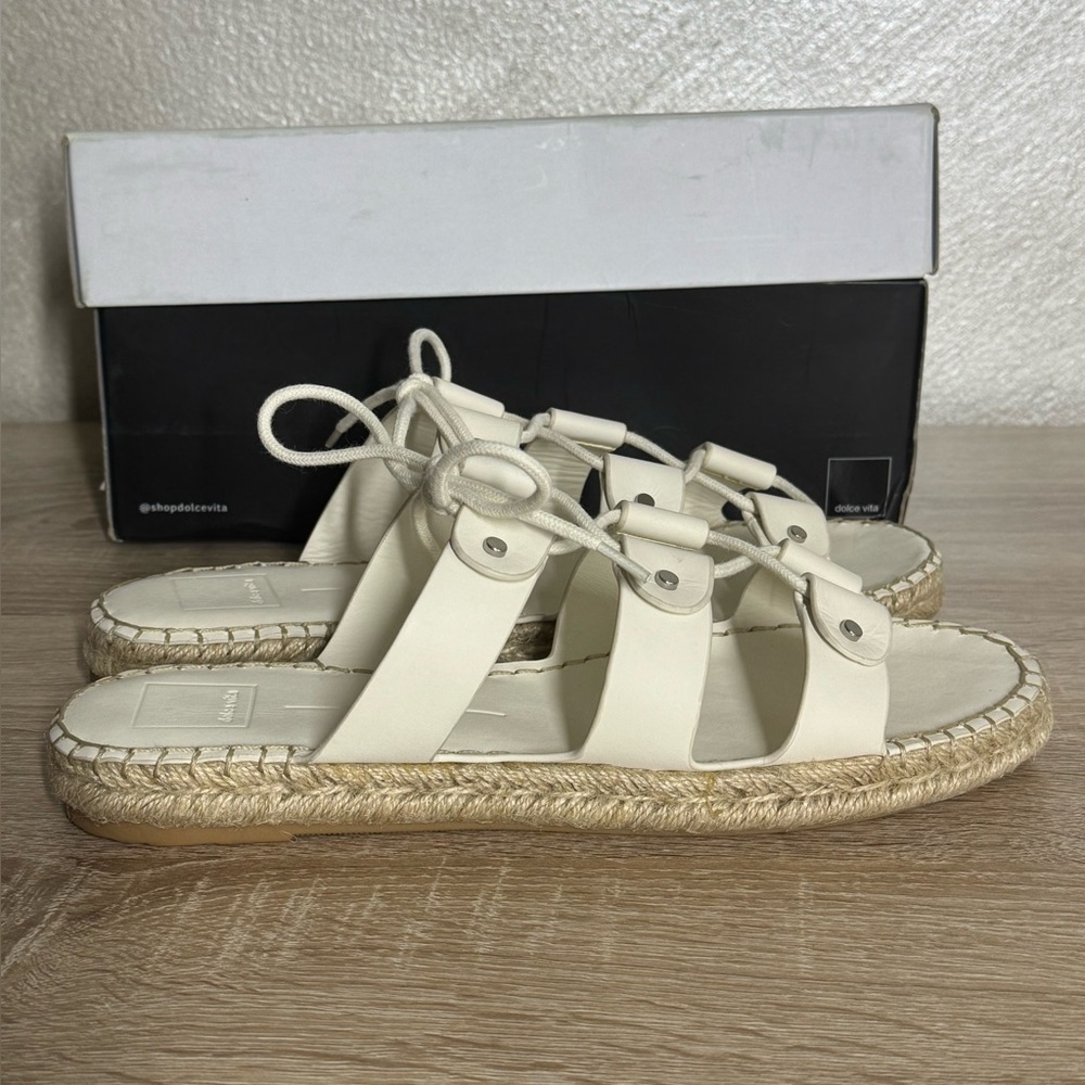 Dolce Vita Women 10 Vana Off White Leather Flat Espadrille Slides Sandals - Picture 3 of 11